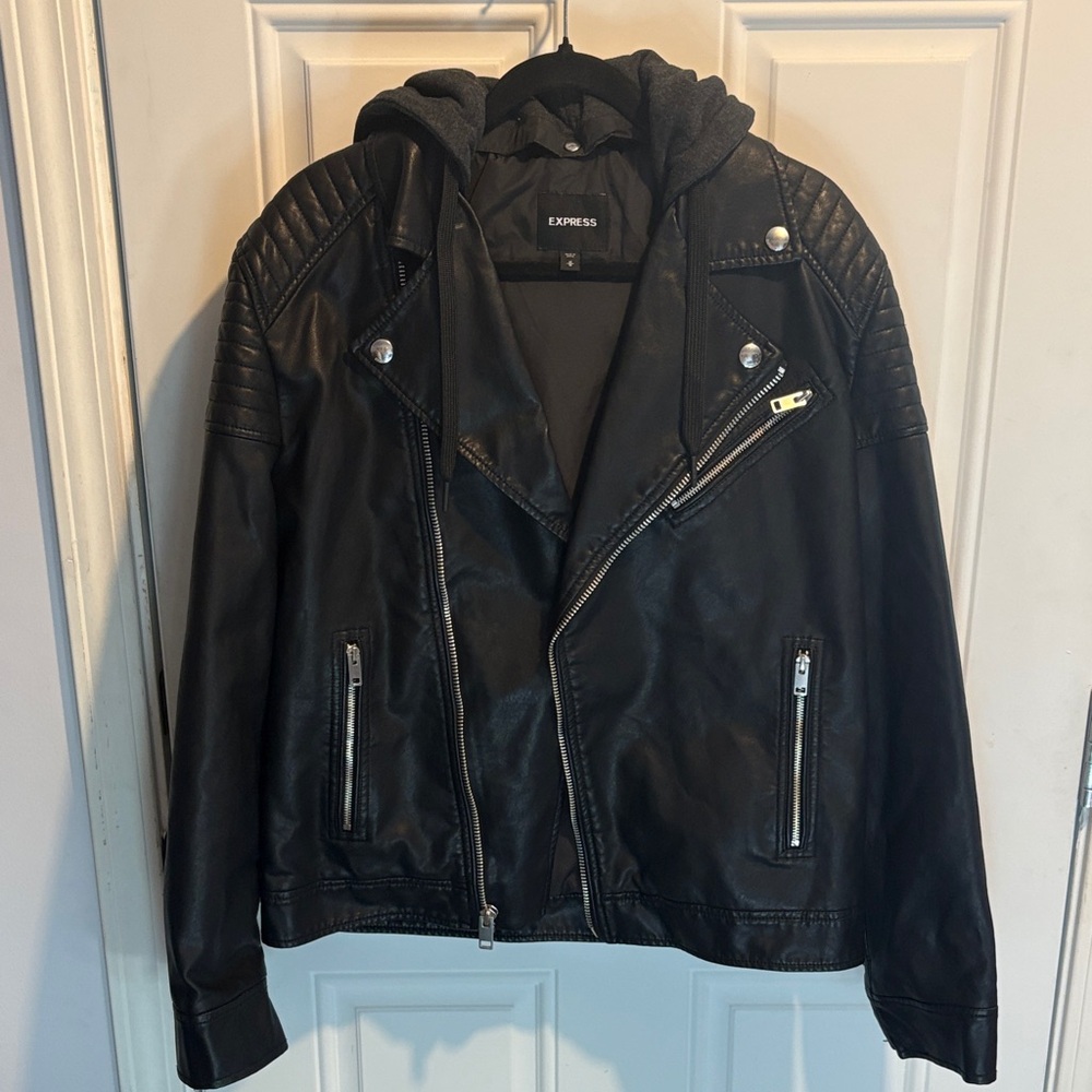 Express Black faux Leather Jacket with Hood